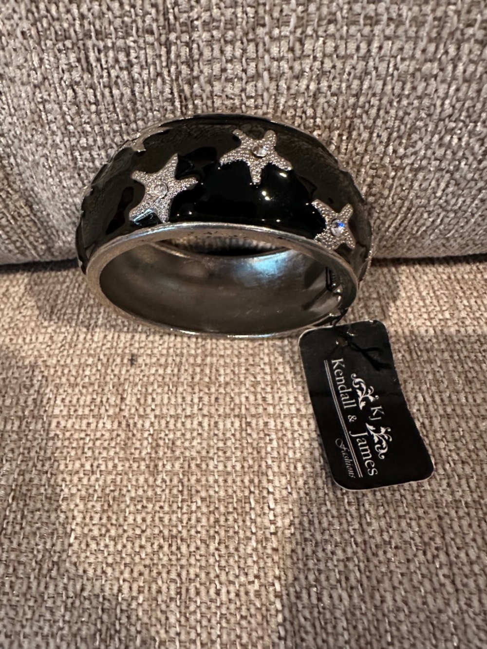 Kendall & James Black Bangle With Silver Accents